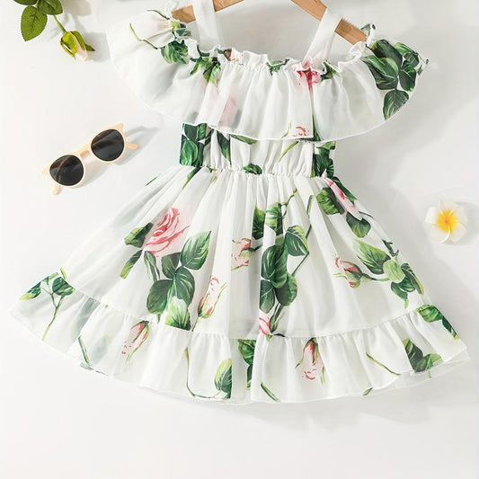 Baby Girls Casual Floral Off Shoulder Dress