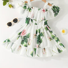 Baby Girls Casual Floral Off Shoulder Dress