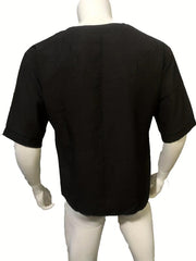 Men's Retro Lace Up V Neck Shirt Regular Fit Casual Top