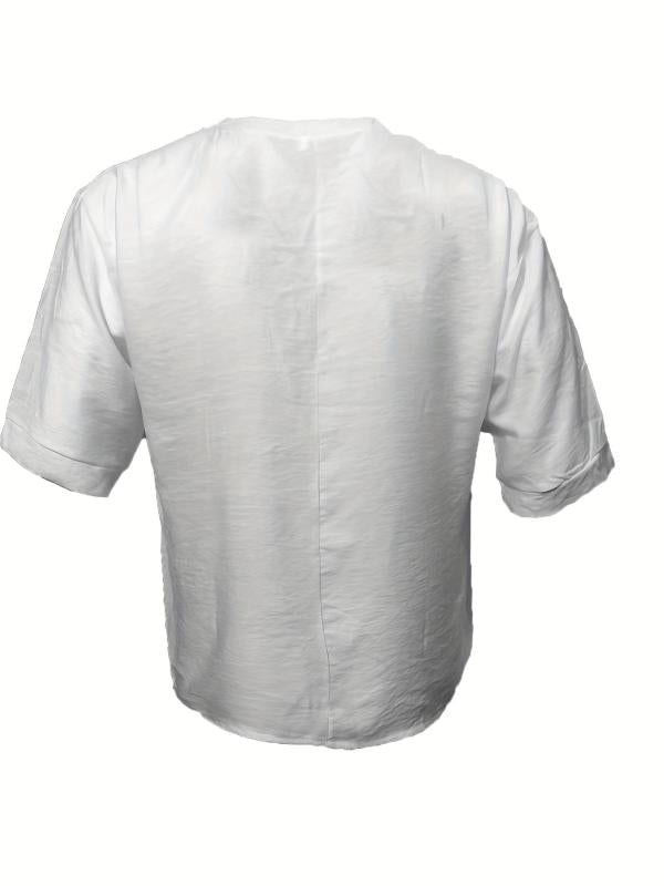 Men's Retro Lace Up V Neck Shirt Regular Fit Casual Top