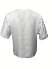 Men's Retro Lace Up V Neck Shirt Regular Fit Casual Top