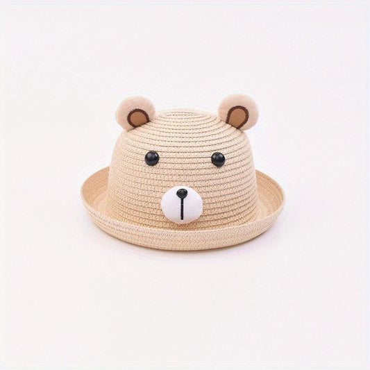 Girls Bear Straw Sun Hat Lightweight Sunscreen Breathable Cap