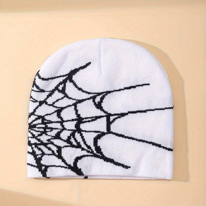 Goth Spider Web Jacquard Beanie Y2K Knit Hat