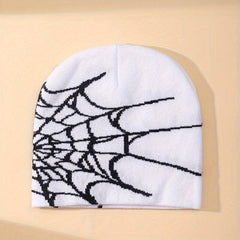 Goth Spider Web Jacquard Beanie Y2K Knit Hat
