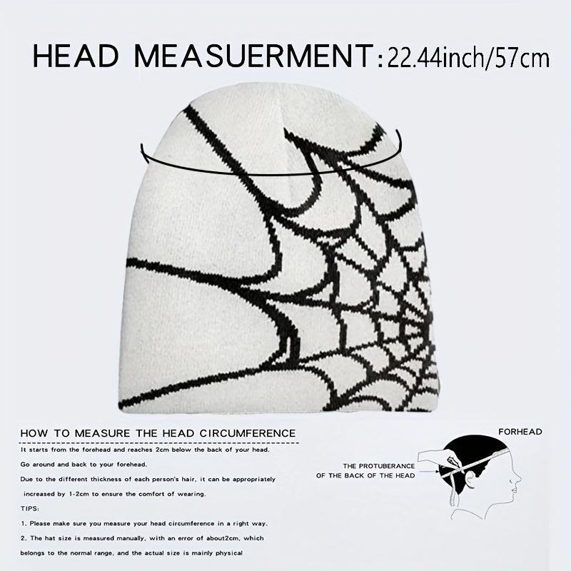 Goth Spider Web Jacquard Beanie Y2K Knit Hat
