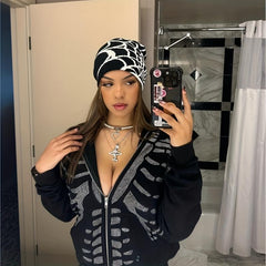 Goth Spider Web Jacquard Beanie Y2K Knit Hat