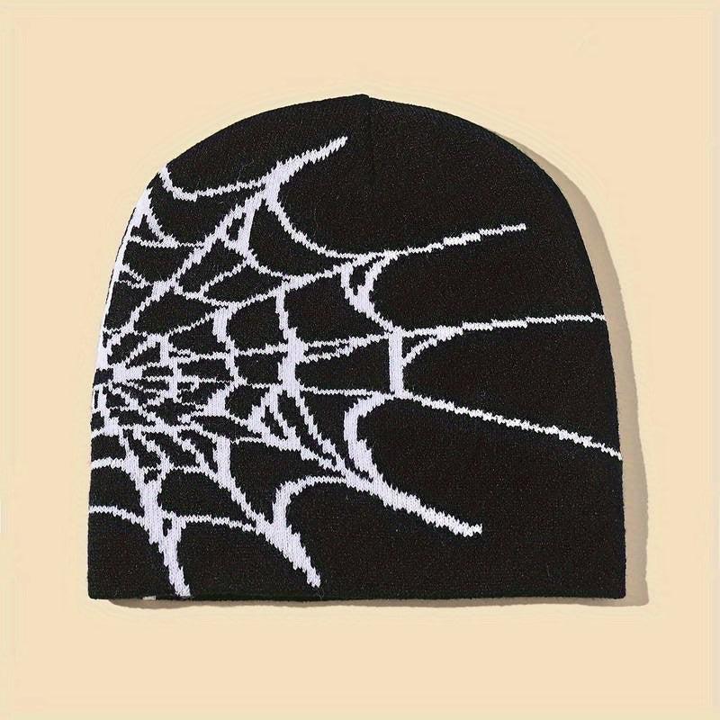 Goth Spider Web Jacquard Beanie Y2K Knit Hat