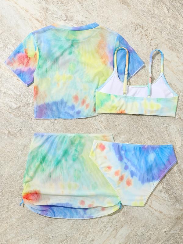 4pcs Girls Tie Dye Swimsuit Set Kids Summer Beach Clothes