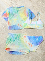 4pcs Girls Tie Dye Swimsuit Set Kids Summer Beach Clothes