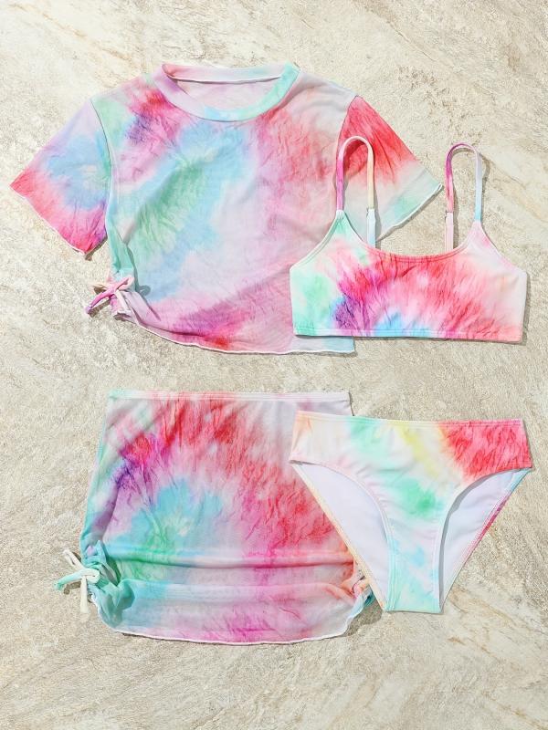 4pcs Girls Tie Dye Swimsuit Set Kids Summer Beach Clothes