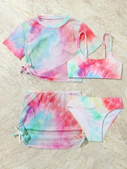 4pcs Girls Tie Dye Swimsuit Set Kids Summer Beach Clothes