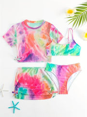 4pcs Girls Tie Dye Swimsuit Set Kids Summer Beach Clothes