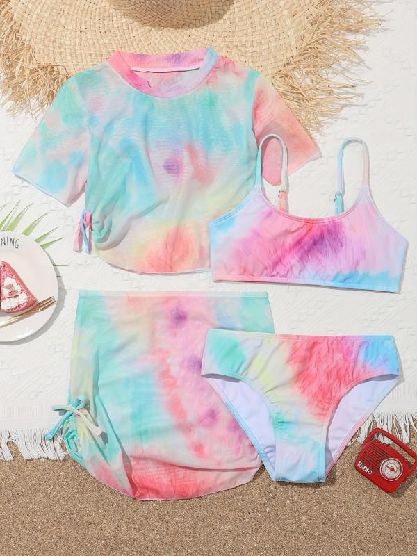 4pcs Girls Tie Dye Swimsuit Set Kids Summer Beach Clothes