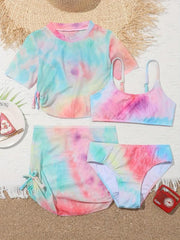4pcs Girls Tie Dye Swimsuit Set Kids Summer Beach Clothes