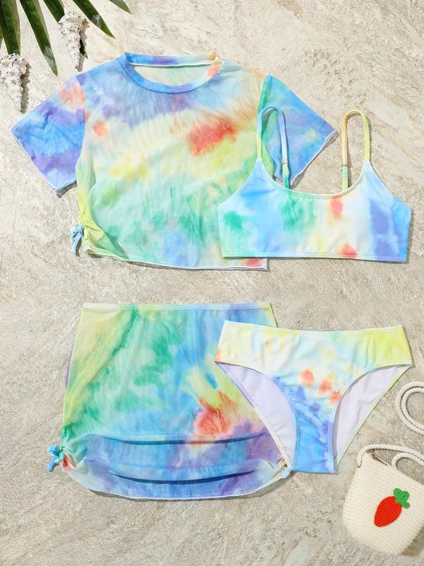 4pcs Girls Tie Dye Swimsuit Set Kids Summer Beach Clothes