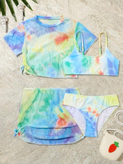4pcs Girls Tie Dye Swimsuit Set Kids Summer Beach Clothes