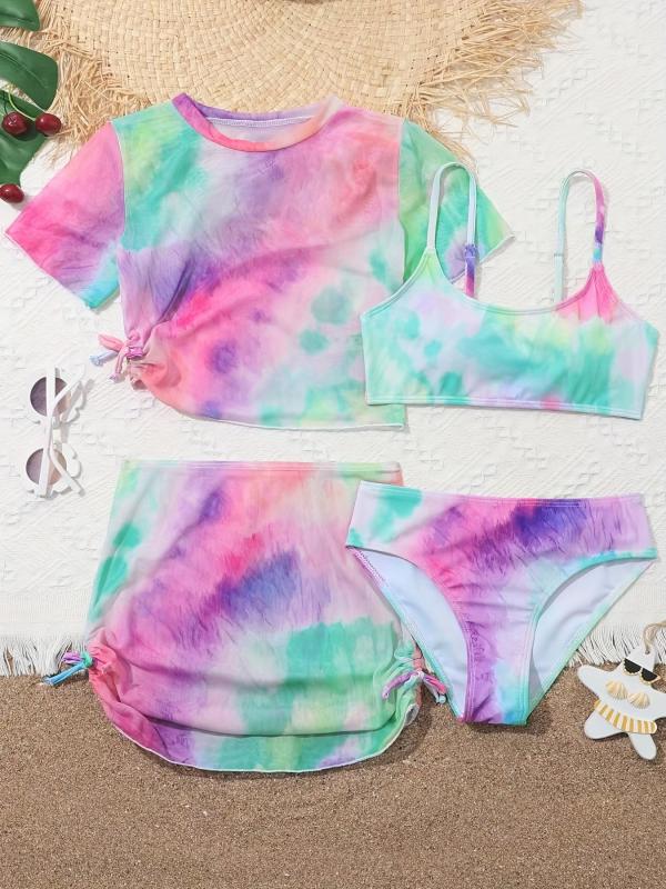 4pcs Girls Tie Dye Swimsuit Set Kids Summer Beach Clothes