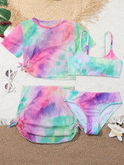 4pcs Girls Tie Dye Swimsuit Set Kids Summer Beach Clothes