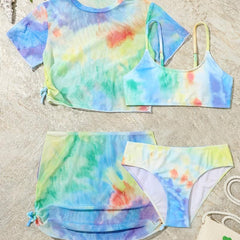 4pcs Girls Tie Dye Swimsuit Set Kids Summer Beach Clothes