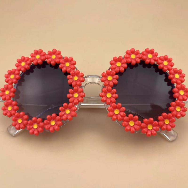 Girls Daisy Sunglasses Round Frame UV Protection Travel Outdoor Kids Accessory