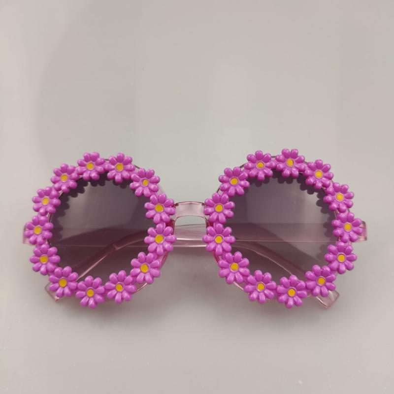 Girls Daisy Sunglasses Round Frame UV Protection Travel Outdoor Kids Accessory