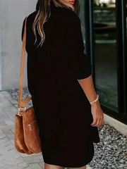 Sexy Button Front Shirt Dress Solid Color Turn Down Collar