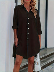 Sexy Button Front Shirt Dress Solid Color Turn Down Collar