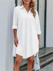 Sexy Button Front Shirt Dress Solid Color Turn Down Collar