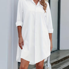 Sexy Button Front Shirt Dress Solid Color Turn Down Collar