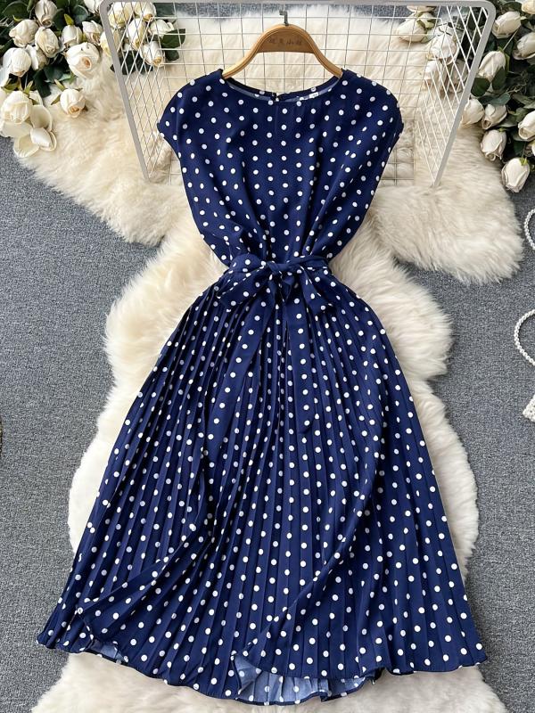 Polka Dot Pleated Dress for Spring & Summer