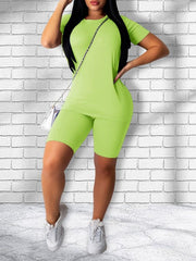 Casual Sports Set Crew Neck Short Sleeve T shirt & Leggings Women's Clothing