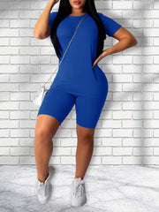 Casual Sports Set Crew Neck Short Sleeve T shirt & Leggings Women's Clothing