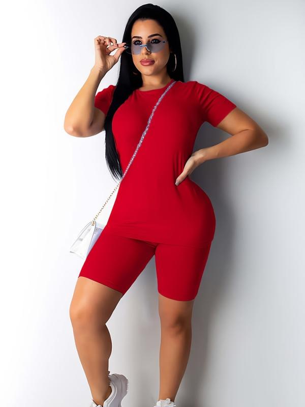 Casual Sports Set Crew Neck Short Sleeve T shirt & Leggings Women's Clothing