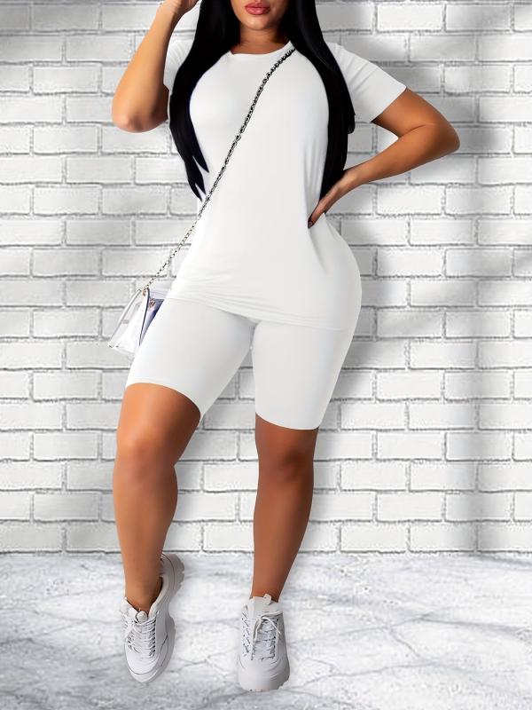 Casual Sports Set Crew Neck Short Sleeve T shirt & Leggings Women's Clothing