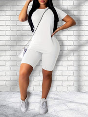 Casual Sports Set Crew Neck Short Sleeve T shirt & Leggings Women's Clothing