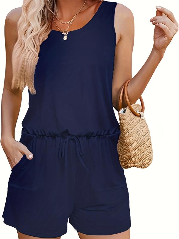 Drawstring Waist Romper Jumpsuit Sleeveless Casual Women's Clothing