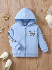 Girls Butterfly Print Hooded Zip Jacket