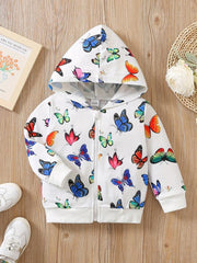 Girls Butterfly Print Hooded Zip Jacket