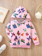 Girls Butterfly Print Hooded Zip Jacket