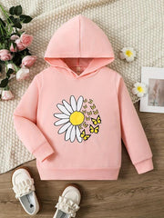 Toddler Girls Yellow Flower Print Hooded Sweatshirt