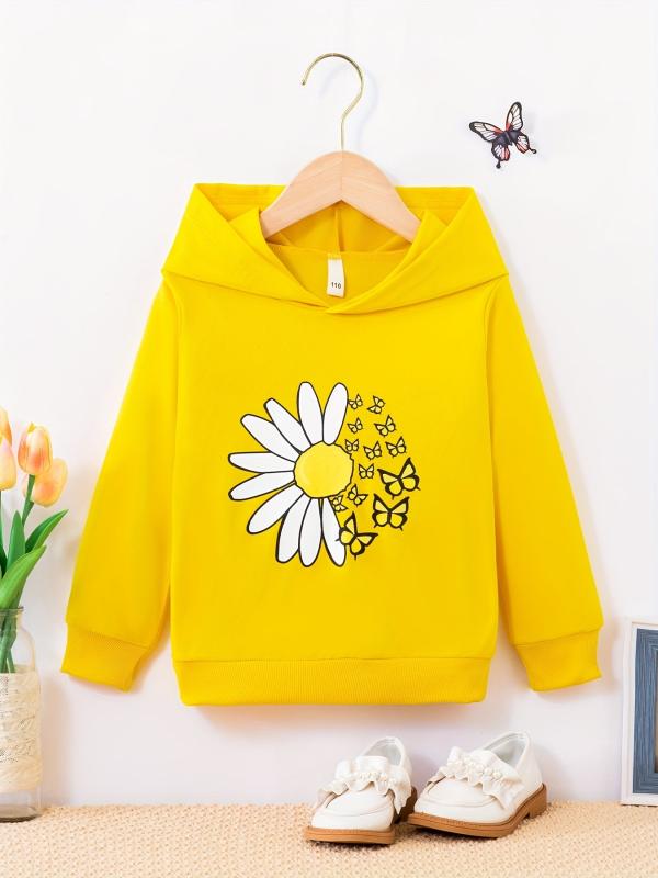 Toddler Girls Yellow Flower Print Hooded Sweatshirt