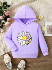 Toddler Girls Yellow Flower Print Hooded Sweatshirt