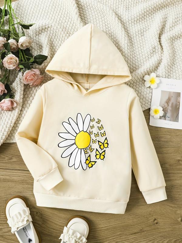 Toddler Girls Yellow Flower Print Hooded Sweatshirt