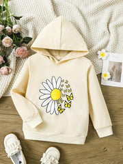 Toddler Girls Yellow Flower Print Hooded Sweatshirt
