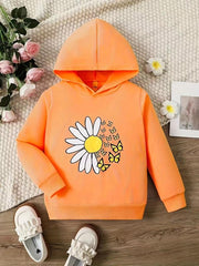 Toddler Girls Yellow Flower Print Hooded Sweatshirt