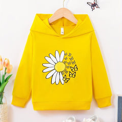 Toddler Girls Yellow Flower Print Hooded Sweatshirt