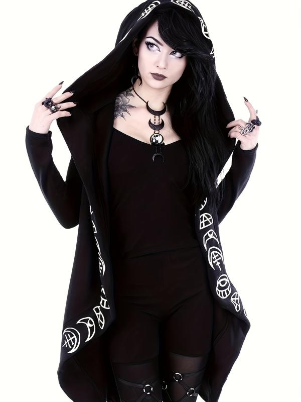 Gothic Style Witchcraft Pattern Hooded Cardigan