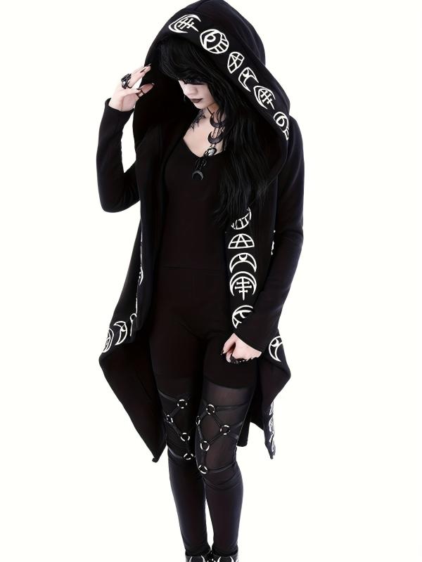 Gothic Style Witchcraft Pattern Hooded Cardigan