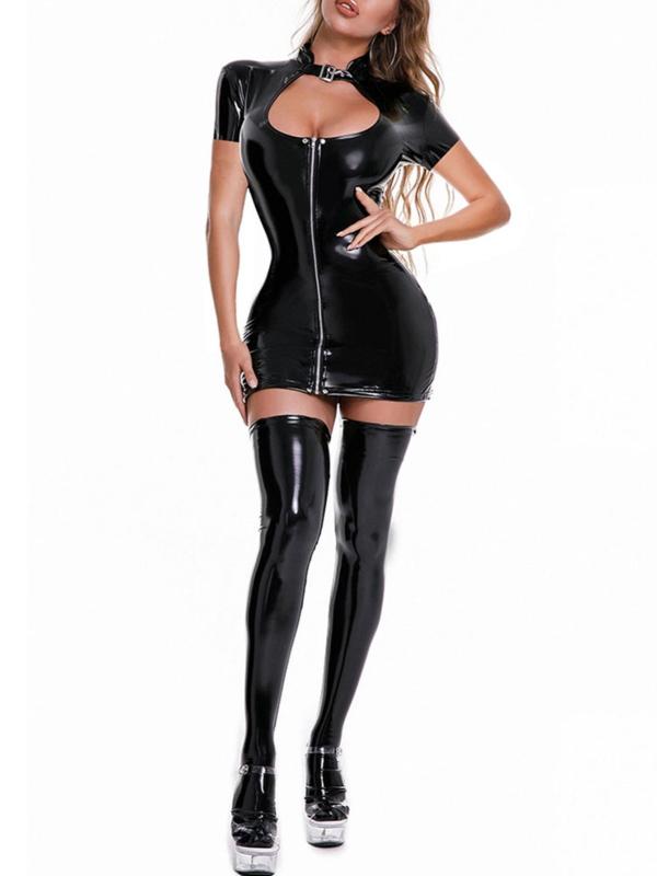 Sexy Women's Patent Leather Mini Dress for Night Out