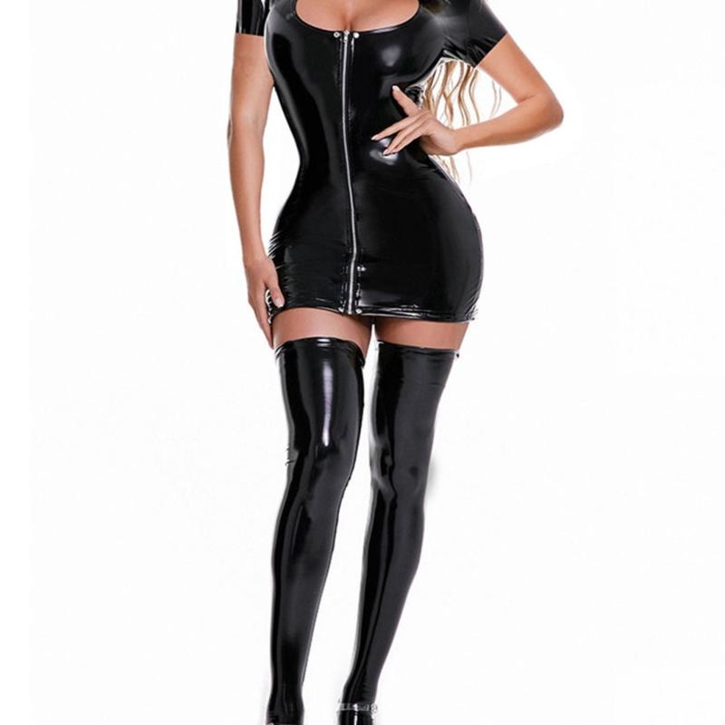 Sexy Women's Patent Leather Mini Dress for Night Out